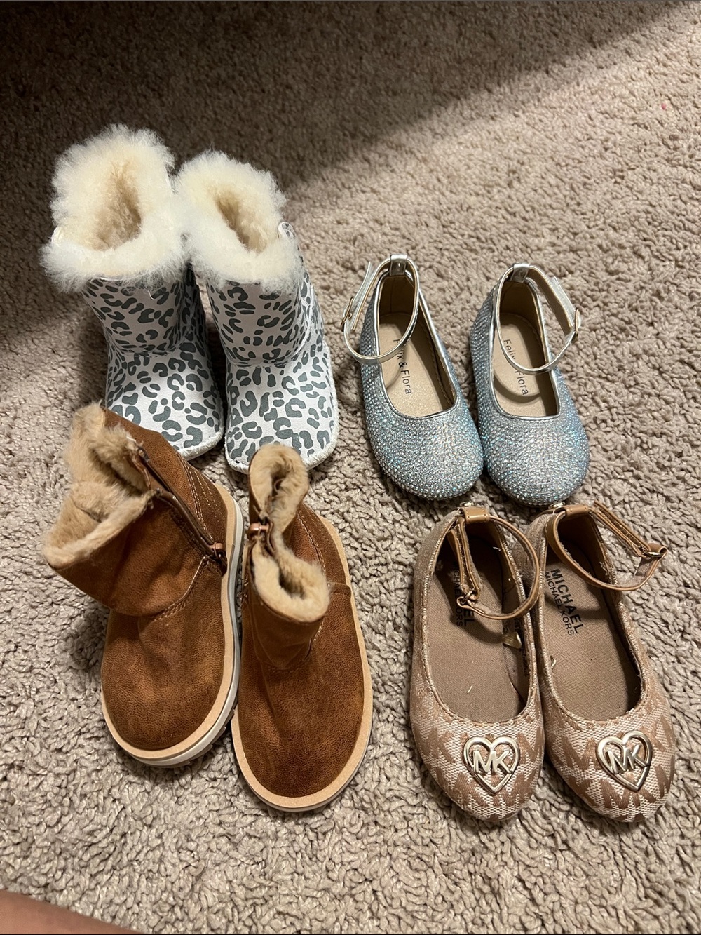 Uggs Michael Kors etc Girls Tan Logo Heart Ankle Strap Flat Sizes 2-5
